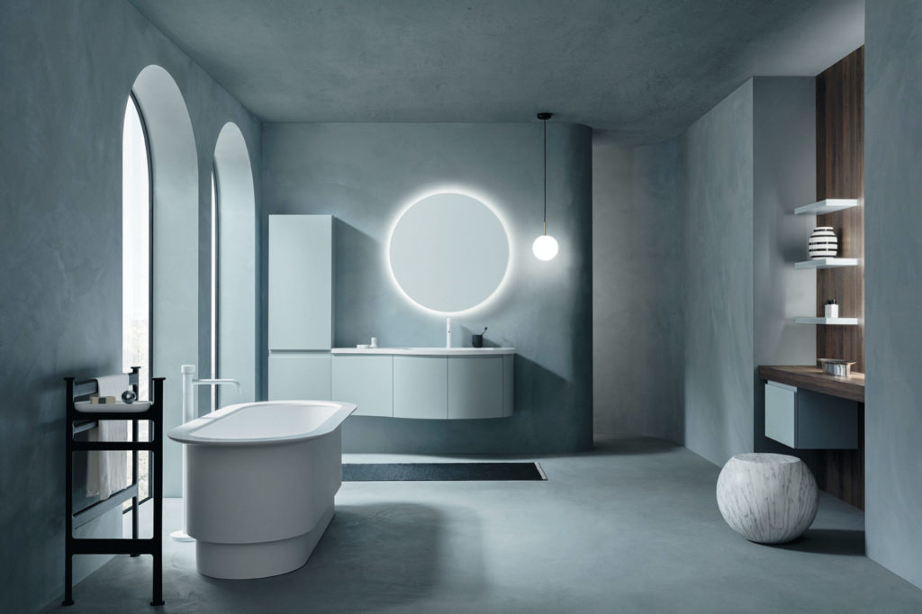 Arbi Mobile Bagno Curvo Fusion Moby Azzurro Ceramica Colonna Vasca